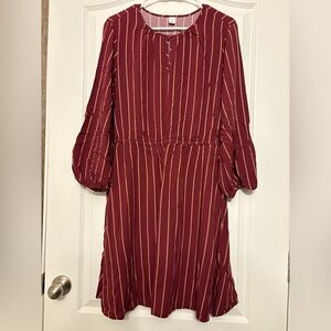Old Navy Maroon and Gold Striped Long Sleeve Dress